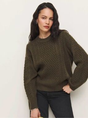 Reformation Olive Cable Crewneck Sweater